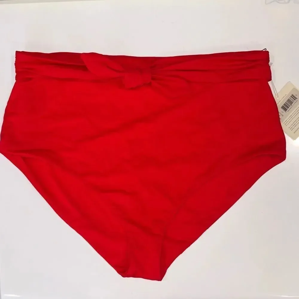 NWT Mara Hoffman Jay High Waist Tie Front RedCoat Bikini Bottom Swim 3X